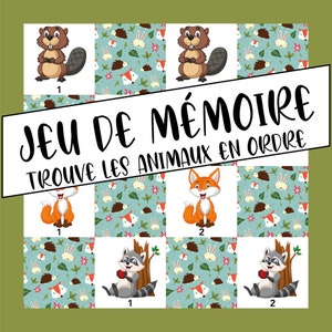 Jeu de mémoire - Trouver les cartes en ordre - Animaux de la forêt