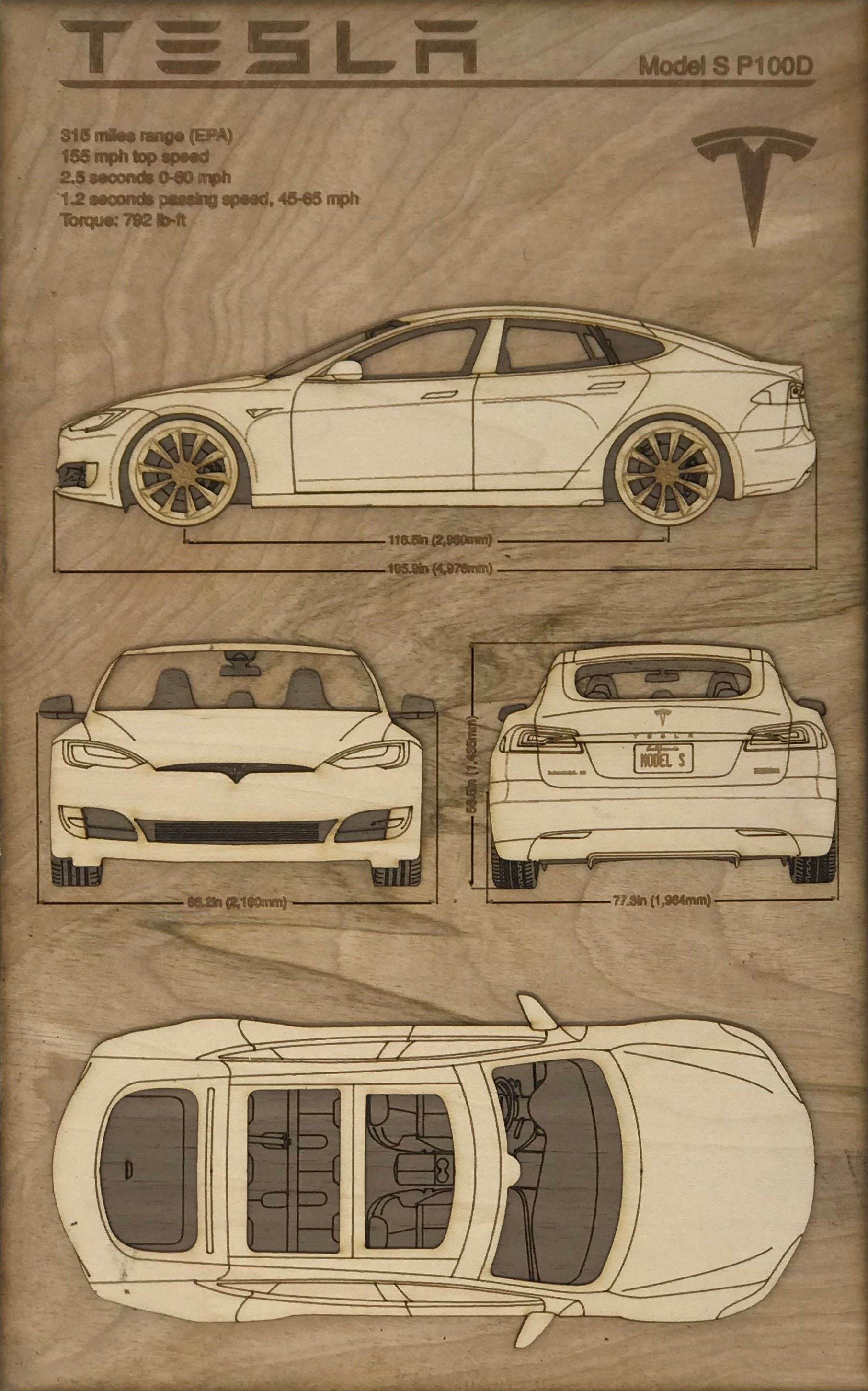 Tesla Model S P100D Blueprints Small Etsy UK