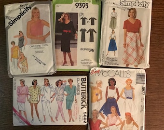 Conjunto de 5 patrones de costura vintage de los años 80 para mujer.