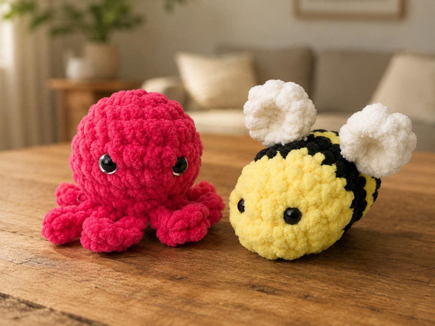 30 Chenille Yarn Crochet Patterns for Soft Plushies, Cozy Decor, and Cute Gifts 16 Mini Bee and Octopus Chenille Pattern Bundle