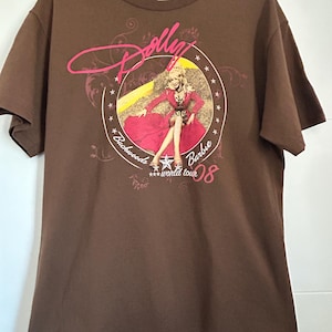 y2k 2008 Dolly Parton Backwoods Barbie Tour T Shirt Duży