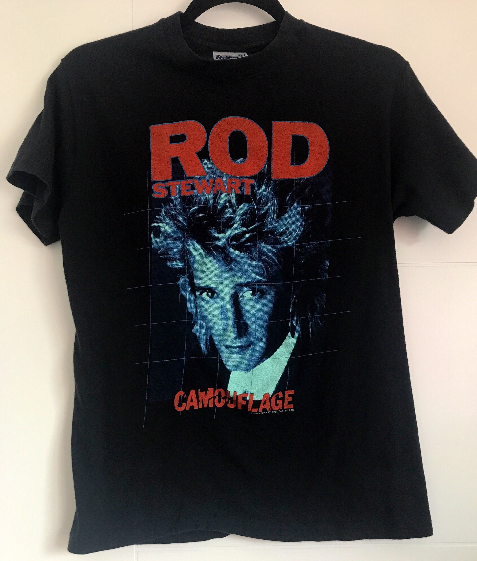Vintage Rod Stewart 1984 Camouflage Tour Shirt size XS