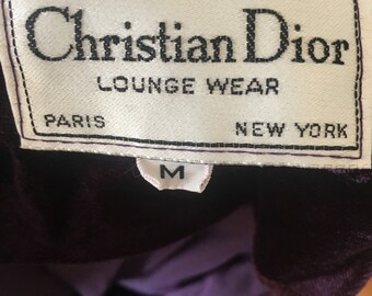 Vintage Christian Dior Loungewear Deep Purple Velvet Kaftan size Medium