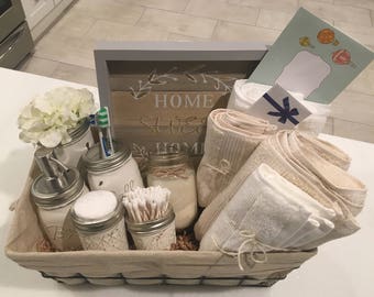 Closing Basket - Housewarming Basket - Wedding Gift - Bathroom Decor - Mason Jar - Farmhouse - Welcome Home - Housewarming Gift