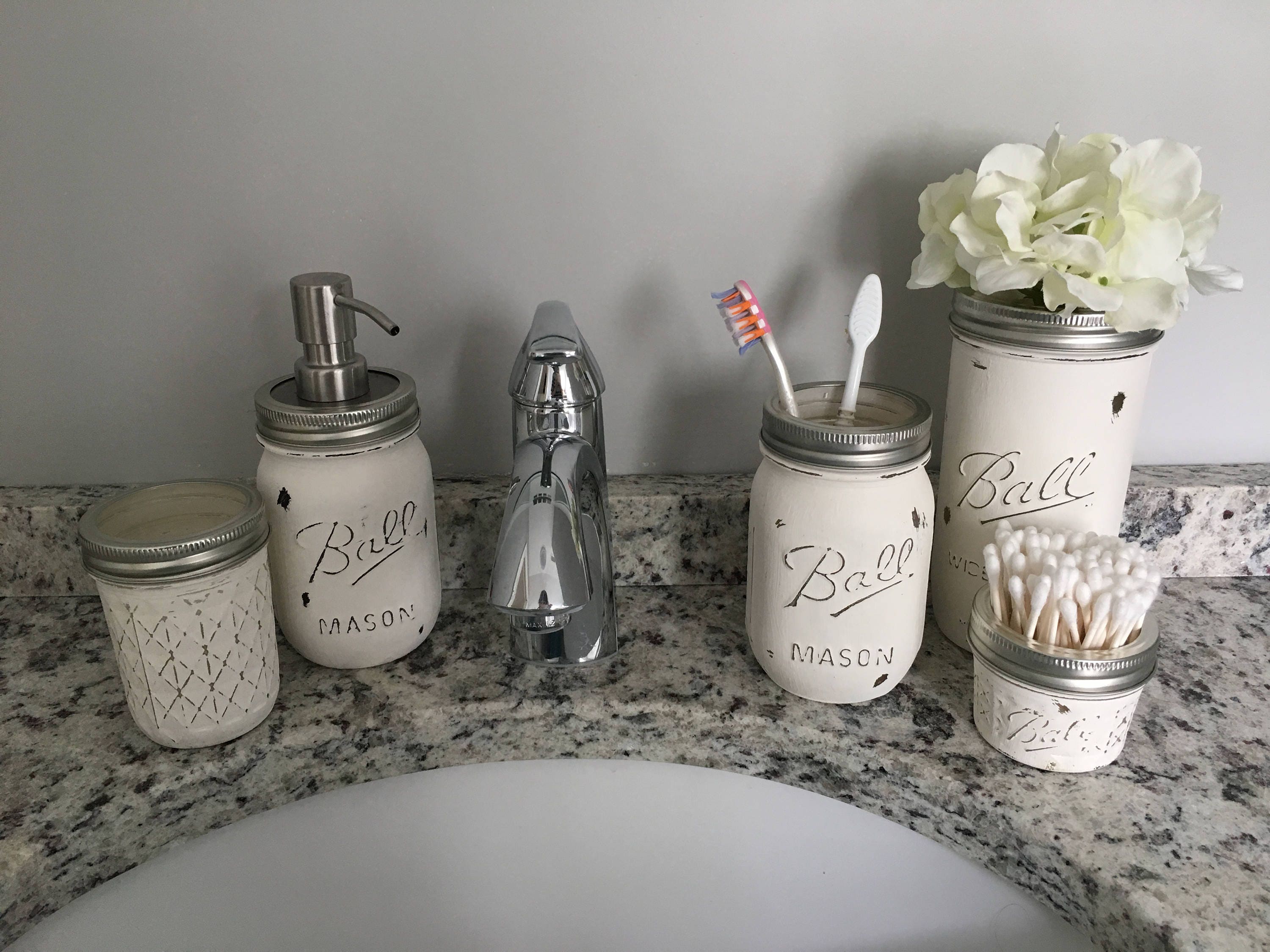 Farmhouse Decor Mason Jar Bathroom Set Farmhouse Mason Etsy