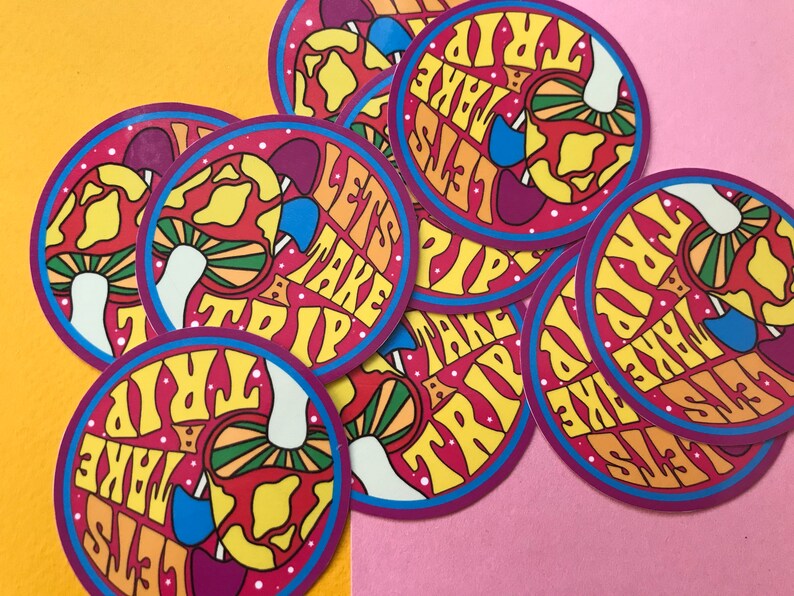 Lets Take a Trip Circle Gloss Sticker 1960 1970 Retro Etsy UK