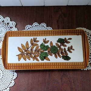 Vintage Herbolzheim Servierplatte Keramik 196/36 | 70er Gebäckschale Grün Braun Beige | Mid Century Kuchenplatte Blumendekor 36cm