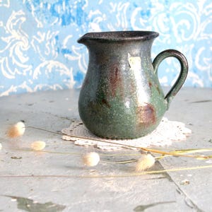 Jarro de cerâmica vintage Uli – jarro de leite alemão / jarro em verde marrom, decoração de cerâmica retrô