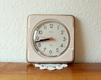 Vintage ceramic wall clock, kitchen clock, Kienzle, quartz, made in Germany, beige brown