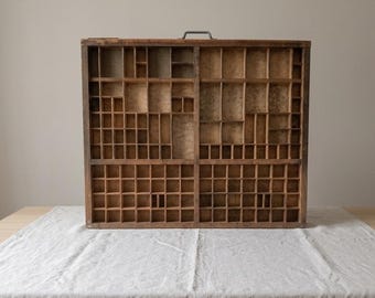 Vintage Italian printer's case (60 x 50 cm) | Antique wooden printer's case | Wall shelf collector's case typography decor industrial