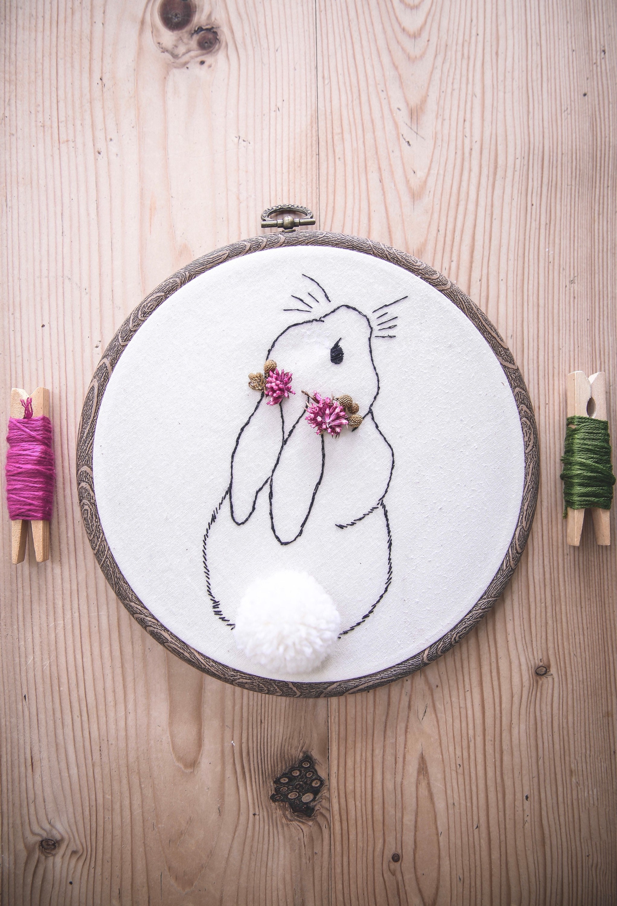 Hand embroidered bunny rabbit embroidery hoop easter decor/ Etsy