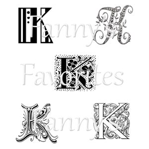 5 monogramas de letra K vintage, iniciales K, diseños de monogramas gráficos, descarga instantánea, monogramas K artísticos, letra del alfabeto K para artesanos