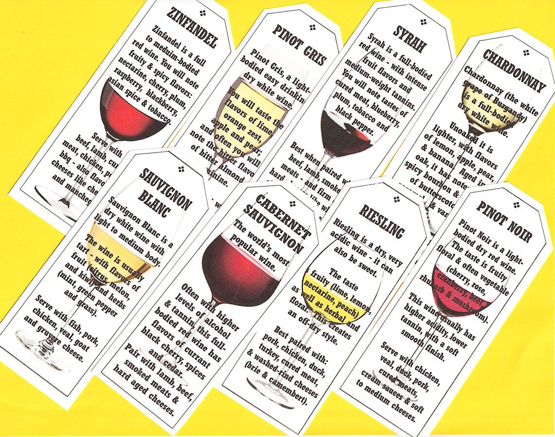 Wine Sticky Notes Wine Tasting Notes Gift Tags & Bookmarks (printable Digital Download ...