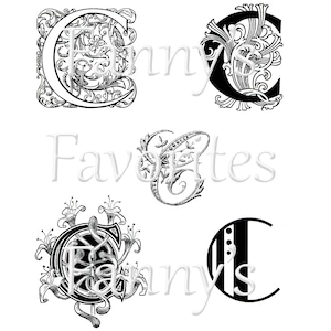 5 monogramas de letra C vintage, iniciales C, diseños de monogramas gráficos, descarga instantánea, monogramas C artísticos, letra del alfabeto C para artesanos