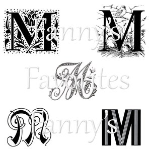 5 monogramas de letra M vintage, iniciales M, diseños de monogramas gráficos, descarga instantánea, monogramas M artísticos, letra del alfabeto M para artesanos