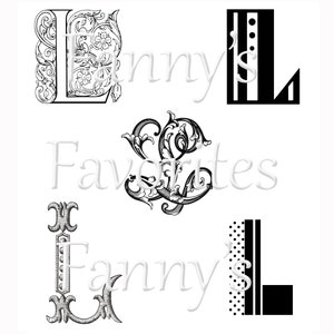 5 monogramas de letra L vintage, iniciales L, diseños de monogramas gráficos, descarga instantánea, monogramas L artísticos, letra del alfabeto L para artesanos