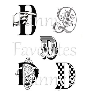 5 monogramas de letra D vintage, iniciales D, diseños de monogramas gráficos, descarga instantánea, monogramas D artísticos, letra del alfabeto D para artesanos