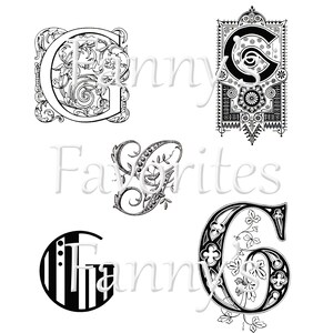 5 monogramas de letra G vintage, iniciales G, diseños de monogramas gráficos, descarga instantánea, monogramas G artísticos, letra del alfabeto G para artesanos