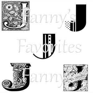 5 monogramas de letra J vintage, iniciales J, diseños de monogramas gráficos, descarga instantánea, monogramas J artísticos, letra del alfabeto J para artesanos