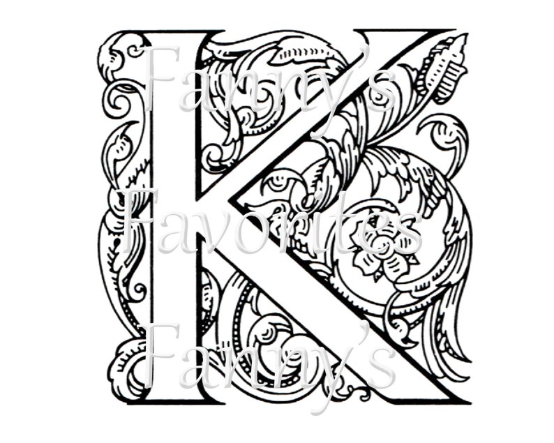 5 Vintage Letter K Monograms, K Initials, Graphic Monogram Designs