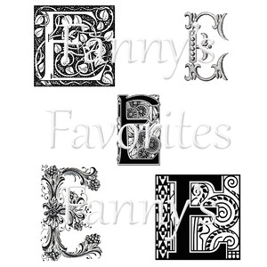 5 monogramas de letra E vintage, iniciales E, diseños de monogramas gráficos, descarga instantánea, monogramas E artísticos, letra del alfabeto E para artesanos
