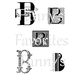 5 monogramas de letra B vintage, iniciales B, diseños de monogramas gráficos, descarga instantánea, monogramas B artísticos, letra del alfabeto B para artesanos