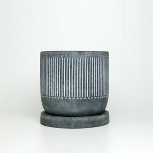 Charcoal Cement Planter w/ Drain Dish