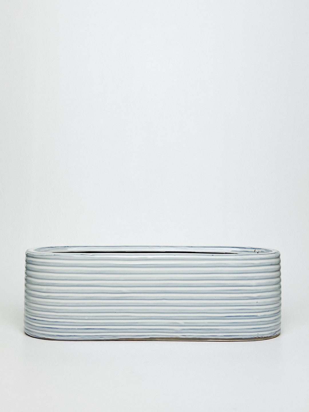 Long Ribbed Ceramic Herb Planter W/ Glazed Finish Etsy