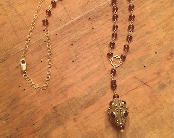 Vintage Artisan Garnet Beaded Necklace
