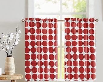 lovemyfabric Cotton Large Circle Dots Print Café Tier Curtains Window Treatment Kitchen Home Décor