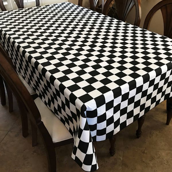 lovemyfabric Cotton Blend 2 Inch Black & White Checkerboard Print Tablecloth for Wedding/Bridal Shower, Birthdays, NASCAR Party