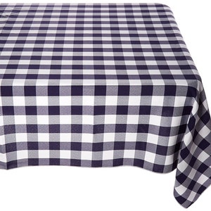 lovemyfabric Gingham/Checkered Cotton Blend Italian Restaurant Style Tablecloth/Overlay for Picnic Party and Dinner Navy Blue