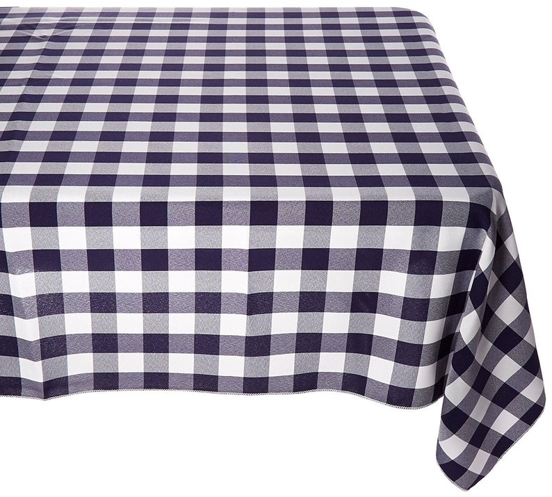 lovemyfabric Gingham/Checkered Cotton Blend Italian Restaurant Style Tablecloth/Overlay for Picnic Party and Dinner Navy Blue