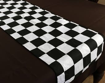 lovemyfabric Cotton Blend 2 Inch Checkerboard Black And White Print Table Runner For NASCAR Party, Birthdays, Weddings And Special Events