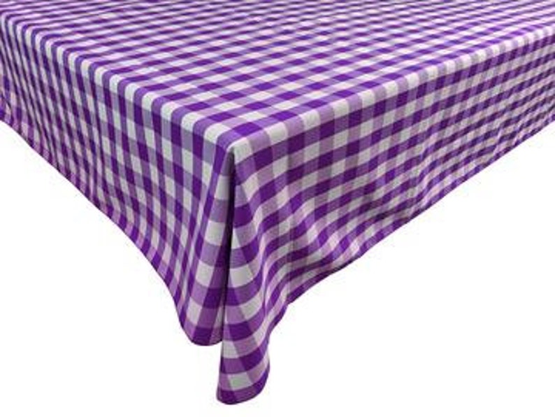 lovemyfabric Gingham/Checkered Cotton Blend Italian Restaurant Style Tablecloth/Overlay for Picnic Party and Dinner Purple