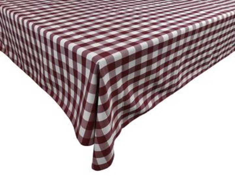 lovemyfabric Gingham/Checkered Cotton Blend Italian Restaurant Style Tablecloth/Overlay for Picnic Party and Dinner Burgundy