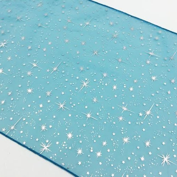 lovemyfabric Shiny Silver Stars On Sheer Organza Table Runner For Birthdays/Baby Shower, Wedding/Bridal Shower Theme Parties and Events