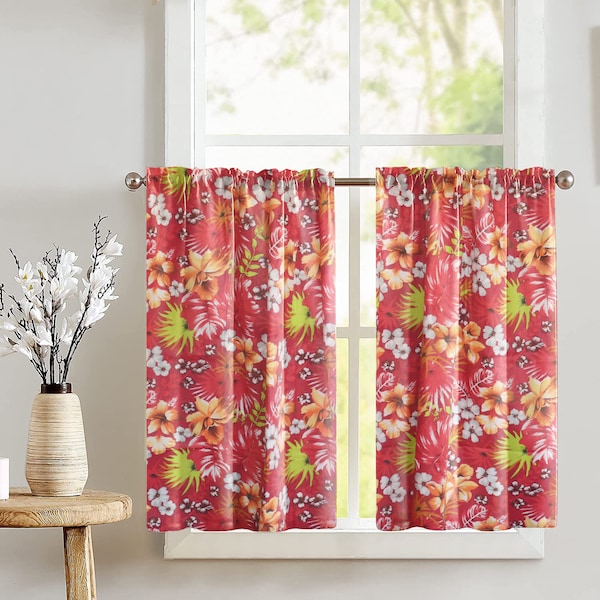 lovemyfabric Cotton Floral Hawaiian Tropical Print Café Tier Curtains Kitchen Home Décor