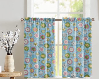 lovemyfabric Cotton Colorful Circles and Dots Print Café Tier Curtains Window Treatment Kitchen Home Décor