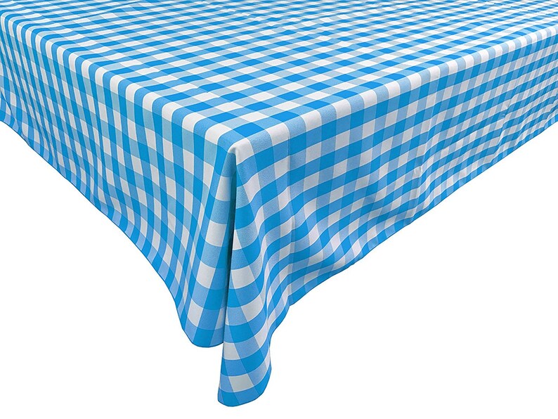 lovemyfabric Gingham/Checkered Cotton Blend Italian Restaurant Style Tablecloth/Overlay for Picnic Party and Dinner Turquoise