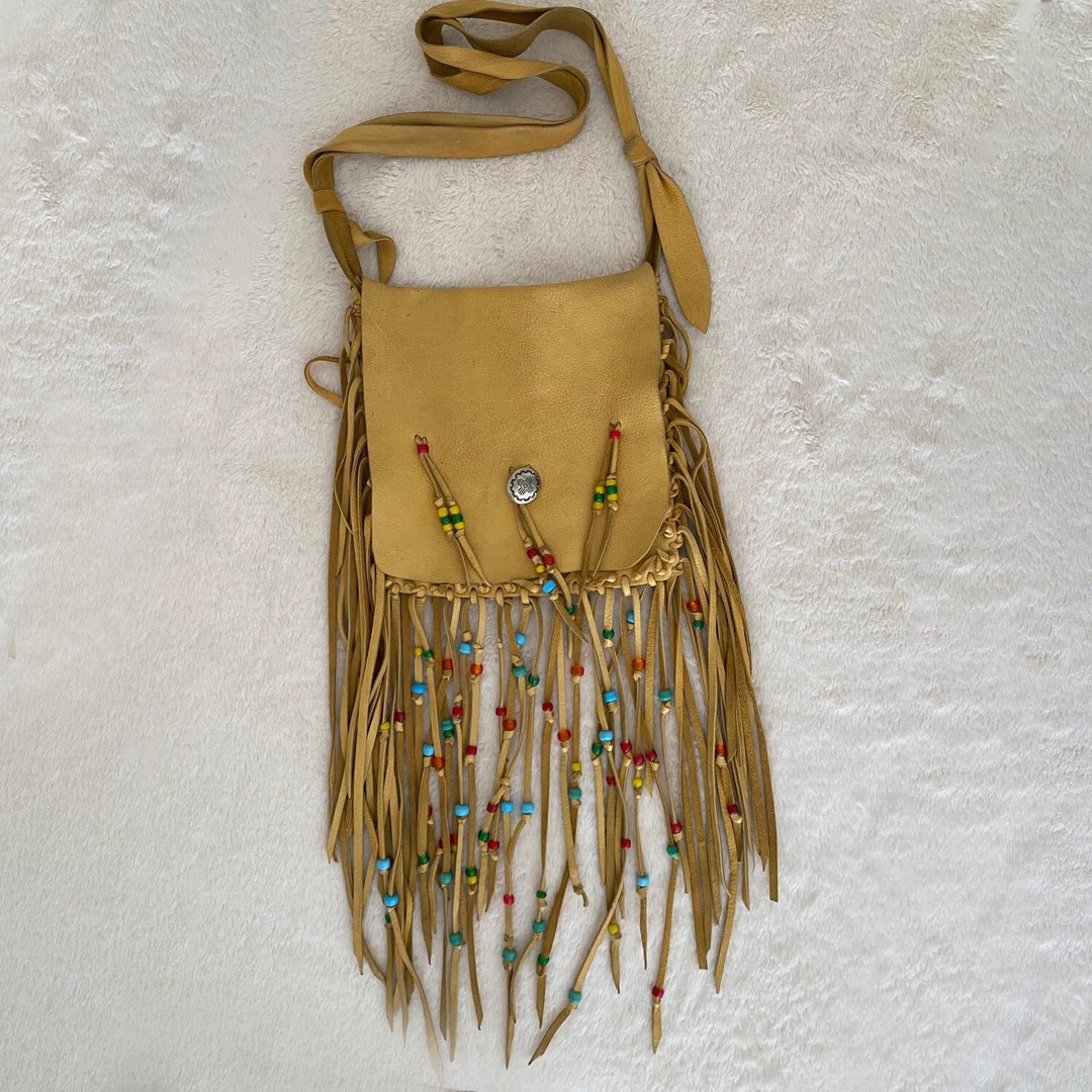 Native American Deerskin Bag With Beaded Fringes - Etsy