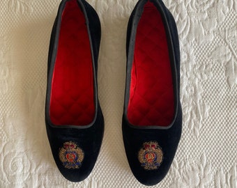 Polo Ralph Lauren Paxton Crest Black Velvet & Red Satin Slipper/Loafer - Woman's Size 6.