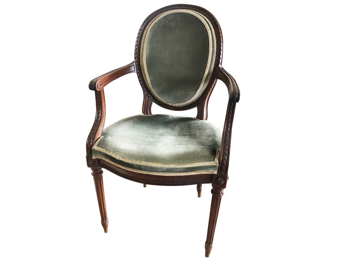 Louis XVI Whitewashed Dining Chairs Reupholstered in Black Velvet, A Set of  Six
