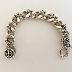 Vintage A&G Sterling Silver Skull Link Bracelet - Amal Guessous