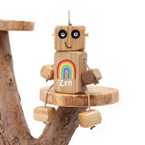 Handcrafted Wooden Rainbow Robot Toy for Kids, Vegan and Eco-Friendly