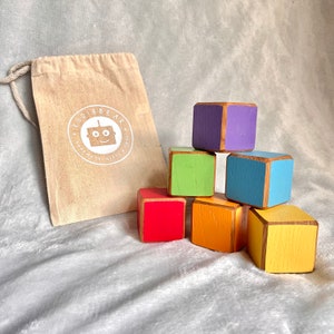 Set of 6 Handmade Oak Rainbow Blocks for Children, Building and Educational Toy