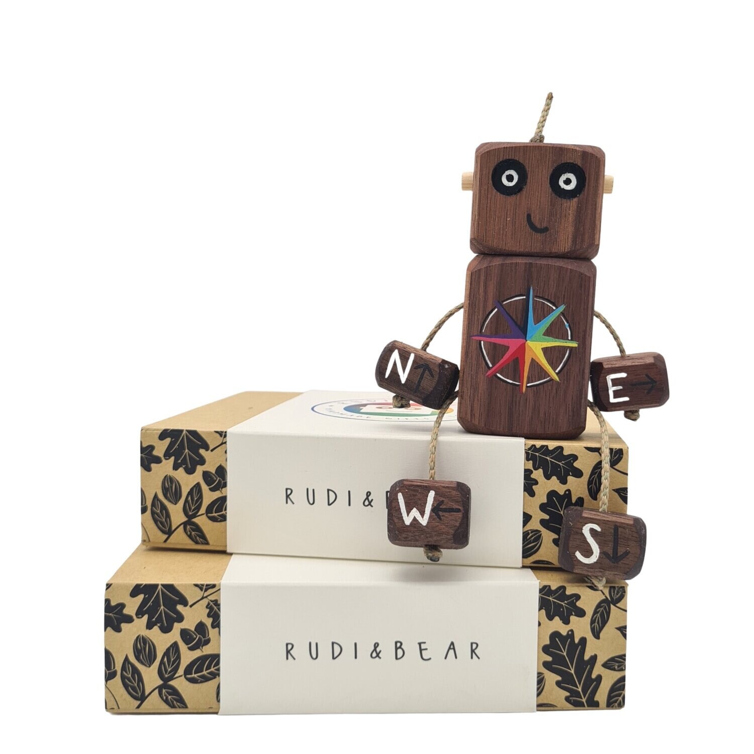 Fidget Compass Handmade Walnut Robot Fidget Toy With Compass - Sustainable Kids Gift ...