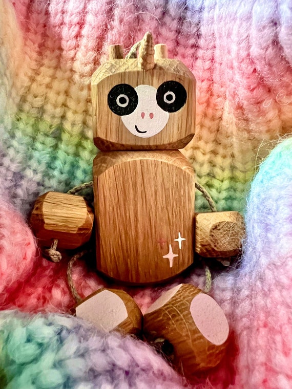 Unicorn Ned in Oak Childrens Toy Wooden Toy Fidget Toy Robot