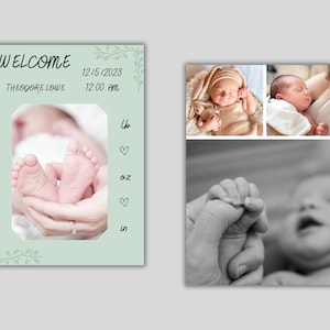 Modèle personnalisable de faire-part de nouveau-né : carte photo bricolage pour bébé (toile)
