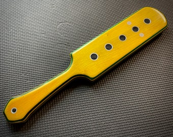 Yellow & Green Spanking Paddle - Aluminum Accents - Handcrafted, Custom BDSM Kink Toy